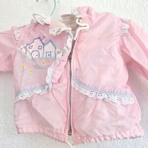 vintage Infant Baby Girl Pink Hooded Windbreaker Jacket Sears 18 Months